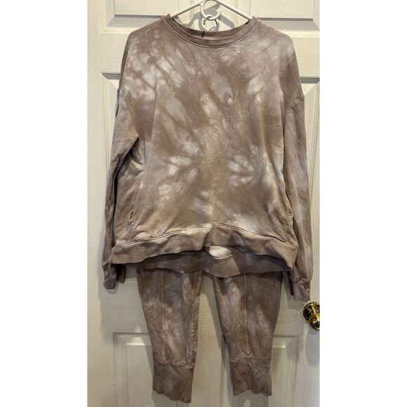 All in Motion Womens Beige Tie Dye Thumbhole Sweatshirt  Sweatpants Active Set L - Picture 1 of 13